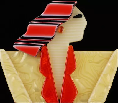 Lea Stein Carmen Brooch Pin Joan Crawford Art Deco Yellow Red Paris France • $135