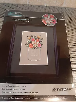 Zweigart Artiste Love Always Mason Jar Floral Stamped Cross Stitch Kit 6  X 9  • $12.99