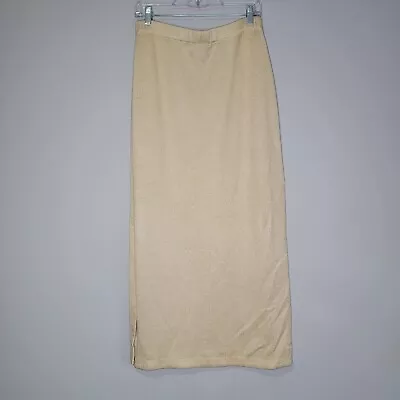 St John Evening Womens Knit Maxi Skirt Cream Ivory Side Slit Long Sz 10 • $63.88