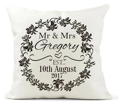 Personalised Wedding Gift Cushion Cover Gift 40 X 40 Mr & Mrs Keepsake Cream  • £18.99