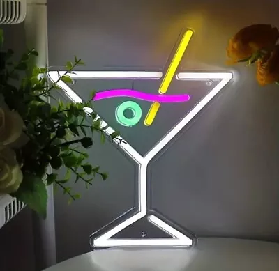 Cocktails Neon Sign Cocktail Glass Shaped Neon Light Martini Signs Wall • $29.99