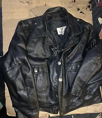 Retired “taylor” 100% Heavy Leather Black Police Jacket W/ Zip Out Lining-sz-50 • $158