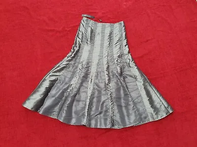 Per Una Long Taffeta And Mesh Silver Grey Panel Lined Skirt BNWT • £23