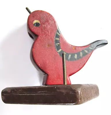 Vintage Painted Wooden Bird Sewing Caddy Thread Scissors Holder Red Robin • $45