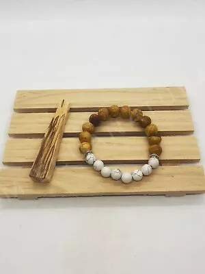 9mm Palo Santo With White Howlite Beads Hand-crafted Bracelet EASTER SPECIAL • $14.99