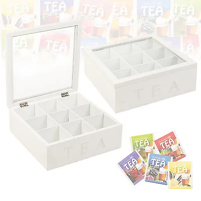£11.49 • Buy Wooden MDF Tea Box 9 Section Clear Lid Compartments Container Bag Caddy Chest