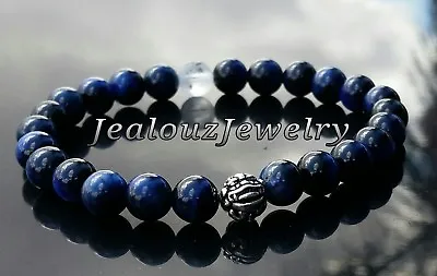 Sterling Silver Dragon Mens Wisdom Blue Tiger Eye Yoga Gemstone Stretch Bracelet • $20