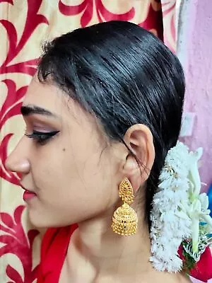 22K Gold Plated Indian Gift Jhumka Earrings Weddings Ring Fashion SetAi • $24.27