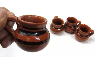 4 Small Clay Cups Jarritos Barro Ceramic Mexican  Cantaritos  BA2C2402III • $14