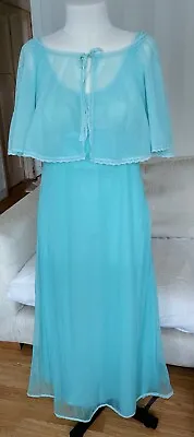 Vintage 50s Long Blue Nightgown & Peignoir Bolero Dressing Gown Lingerie • £67