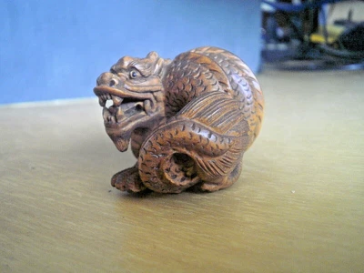 £24.99 • Buy Hand Carved Wood Netsuke Dragon Coiled Up Tight Collectable Boxwood Figure ..1