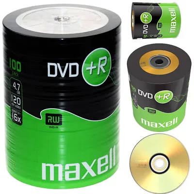 GENUINE MAXELL DVD+R 100 PACK BLANK DISCS RECORDABLE DVD 16x 4.7GB 120 MINS PC • £21.99