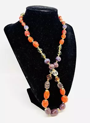 Chunky Multi Colored Glass Beaded Necklace Murano Cases Glass Vintage Jewelry • $49.99