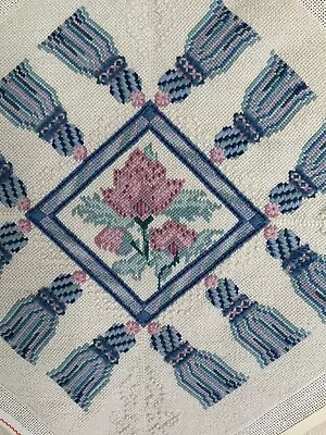 Vintage Needlepoint Canvas Preworked Floral Cushion Pillow 13 X 13  Tapestry • $18