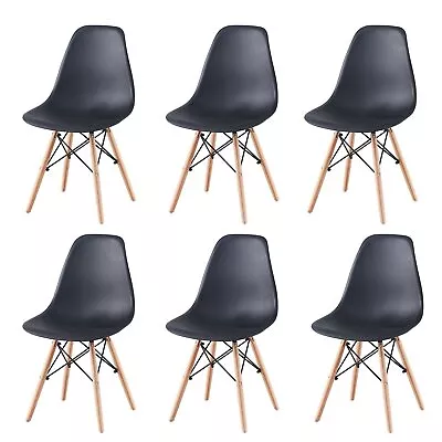 £99.99 • Buy 6x Retro Eiffel Dining Chairs Office Kitchen Lounge Chair Plastic Seat Wood Legs
