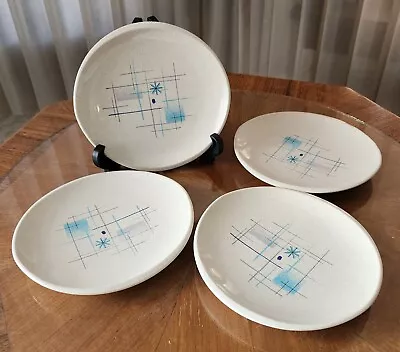 4 Vintage MCM Atomic FRANCISCAN OASIS Bread Butter PLATES Blue Gray Starburst • $54.99