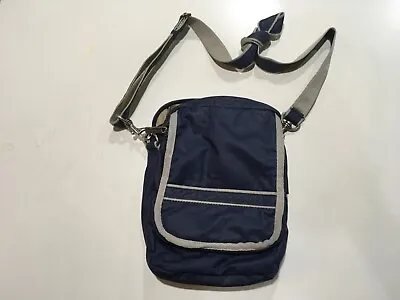 Vintage Eddie Bauer Crossbody Messenger Bag Blue Multi Pocket Hiking Outdoors • $24.99