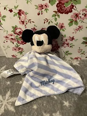 Mickey Mouse Blue Striped Comforter Soft Toy Disney Baby Stripe Blankie Tesco • £8.95