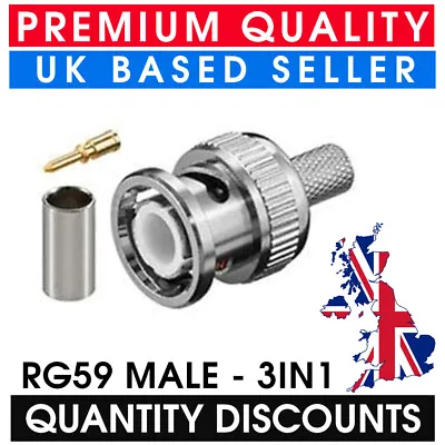 £26.95 • Buy Bnc Crimp Male Rg59 Connector 3 In 1 Coupler Coaxial Coax Cable Plug Cctv Camera