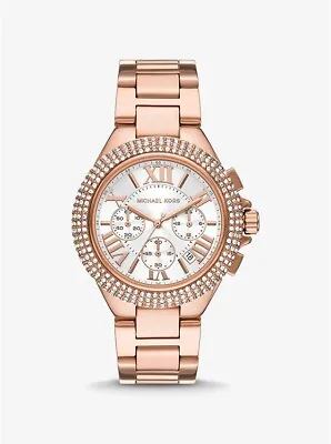 NEW WORN 1x MICHAEL KORS CAMILLE ROSE GOLD PAVE CRYSTALS CHRONO WATCH-MK5636 • $49.99