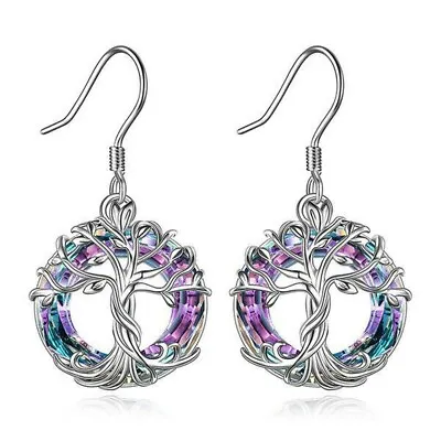 Elegant Rainbow Mystical Fire Topaz 925 Sterling Silver Tree Of Life Earrings • $19.74