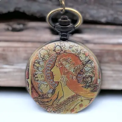 Zodiac Woman Pendant Watch NEW Necklace Art Nouveau Medieval Pocket Astrology • $18.95