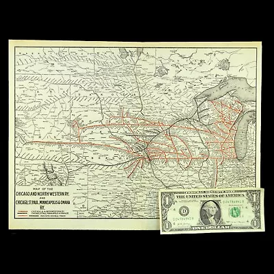 $29.95 • Buy Vintage CHICAGO And NORTH WESTERN Railway Map St Paul Omaha Railroad Antique