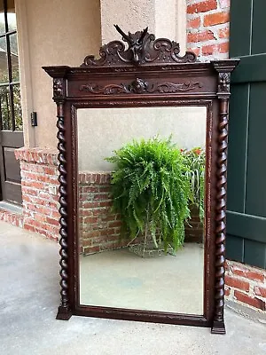 Antique French Pier Mantel Wall Mirror Black Forest Barley Twist Carved Stag • $4750