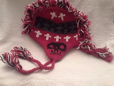 Mohawk Fleece Lined HAT  Nepalese Knit Wool Skull+ Cross+ Bones • $14.51