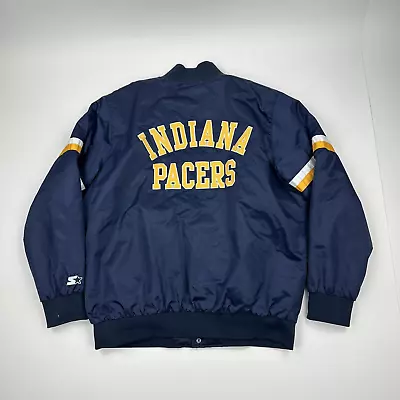 Vintage Indiana Pacers Starter Jacket Mens 2XL Bomber Satin Navy Blue • $149.99
