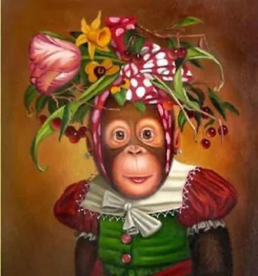 CHENPAT461 Animal Monkey Flower On Head Art Hand-painted Oil Painting On Canvas • $51.89