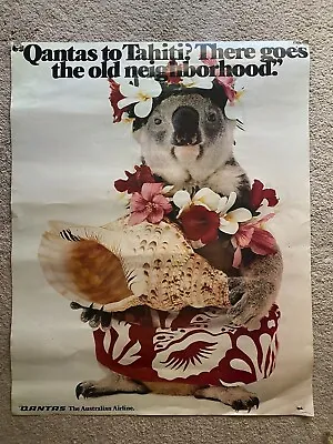 Vintage Qantas To Tahiti There Goes The Neighborhood Koala Airline Travel Poster • $99.95