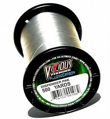 Vicious Fluorocarbon Fishing Line Clear Sizes 46810121517 Lb  500 Yds NEW • $19.79