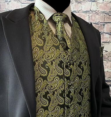 XS - 6XL Men Paisley Dress Vest Waistcoat & Necktie And Hanky For Suit Or Tuxedo • $27.89