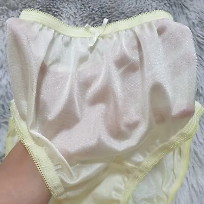 Vintage Silky Nylon Panties Sheer Yellow Bikini Soft Brief Size 7-8 Hip 38-42  • $32.53