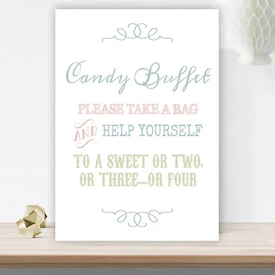 Pastel Coloured Candy Buffet Sweet Table Sign On White Card (C25) • £4.40