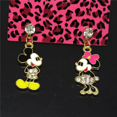 Betsey Johnson Mismatched Minnie & Mickey Mouse Crystal Earrings Free Gift Bag • $25.99
