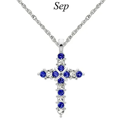 $13.99 • Buy Forever Silver Austrian Crystal Birthstone Cross Necklace 15 - 18  Adj Chain SEP