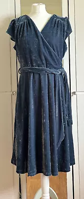 Lindy Bop Dawn Silver Blue Velvet Cap Sleeve Swing Dress Size 16 • £10