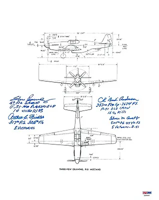 Wwii P-51 Aces Signed 11x14 P-51 Diagram Photo Psa Dna Z99562 X4 • $249.95