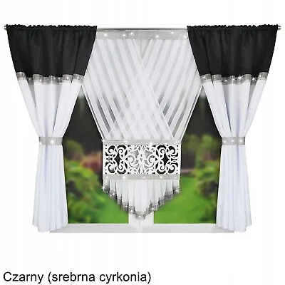Set READY-MADE Pair Of Curtains With Decor Panel VOILE CURTAIN  Pencil Pleat. • £35.99