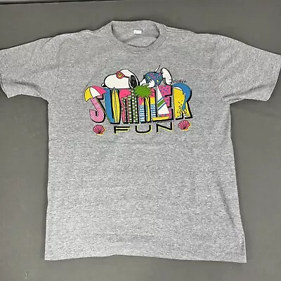 Vintage Single Stitch Artex Snoopy Summer Fun Xl Shirt Made In USA Peanuts Gray • $35