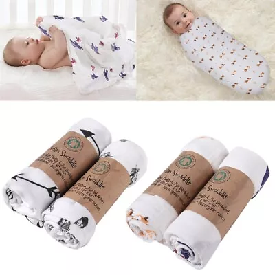 2Pcs/Set Newborn Infant Baby Swaddle Blanket Sleeping Muslin Swaddle 120x120CM • $10.99