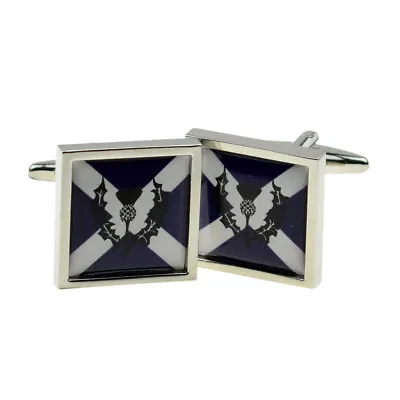 Scottish Saltire Flag With Thistle Design Bordered Cufflinks Boxed X2BOCSB069 • £11.99