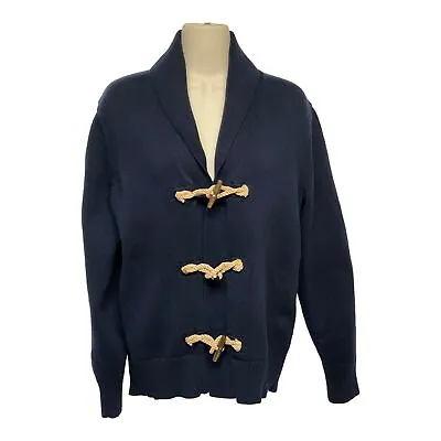 J.CREW Factory Nautical Wood Toggle Jute Rope Navy Classic Cardigan Unisex M • $46