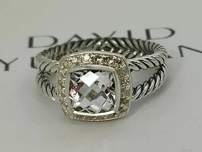 David Yurman Petite Albion Ring With White Topaz 7mm And Diamonds Size 7 • $329