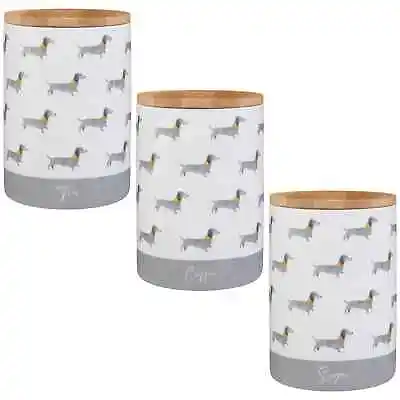 £14.99 • Buy Set Of 3 Ceramic Tea Coffee Sugar Canisters Jars Sausage Dog Storage Jars Pots
