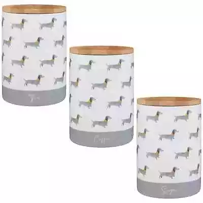 £14.99 • Buy Set Of 3 Ceramic Tea Coffee Sugar Canisters Jars Sausage Dog Storage Jars Pots