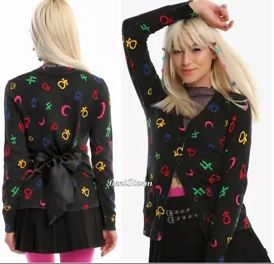 Sailor Moon Symbols Black Cardigan Sweater Black Satin Tie Hot Topic Exclusive • $45