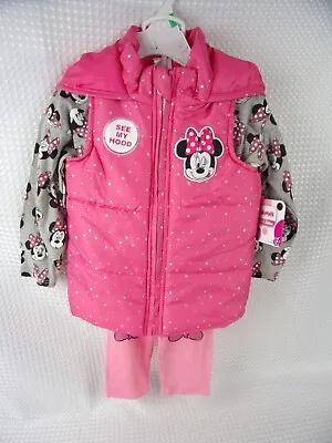 3 Pc Toddler 2T Minnie Mouse Shirt And Leggings With Mouse Ear Hoodie NEW • $29.99